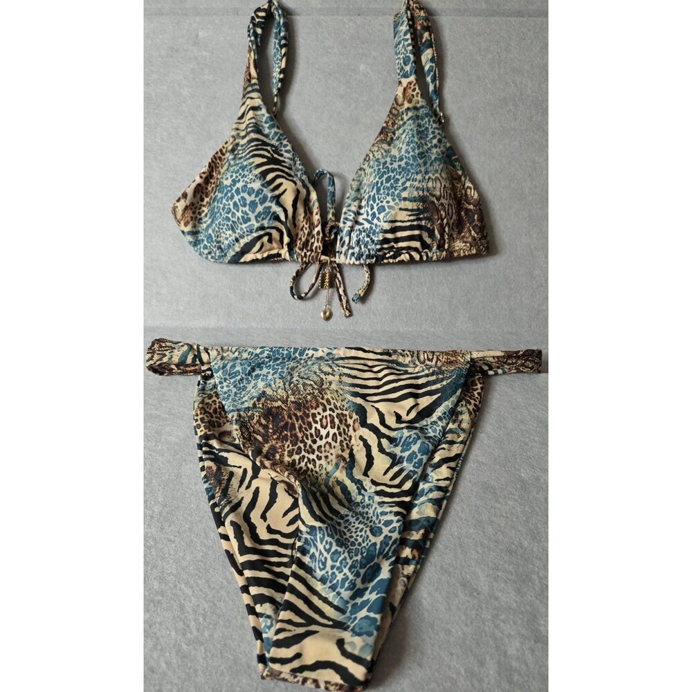 CUPSHE Women's XL Blue Animal Print Triangle Bikini Set Tie Side 2 Piece NWT